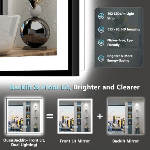 30x30 Black LED Bathroom Mirror, Backlit & Front Lit Lighted Mirror - Image 4