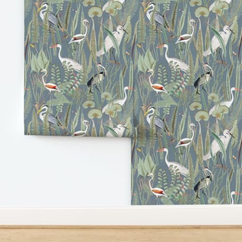 Spoonflower Cranes Herons Slate Peel and Stick Removable Wallpaper - Image 4