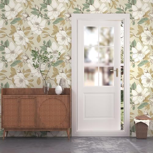 Laatse Beige Magnolia Floral Peel and Stick Wallpaper 17.5"x118" - Image 3