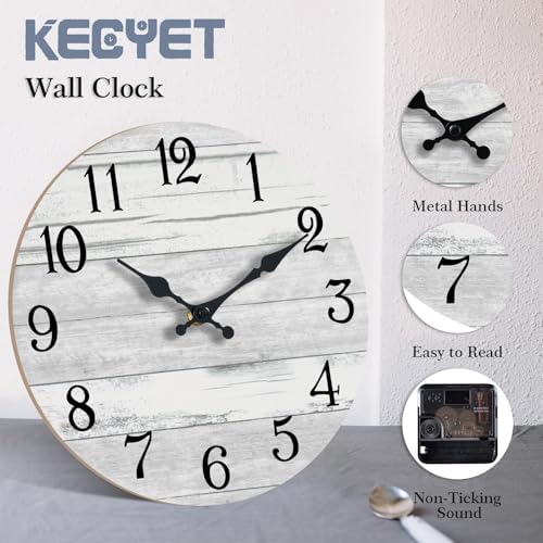 KECYET 14 Inch Wall Clock Battery Operated Gray White Silent Farmhouse - Image 5