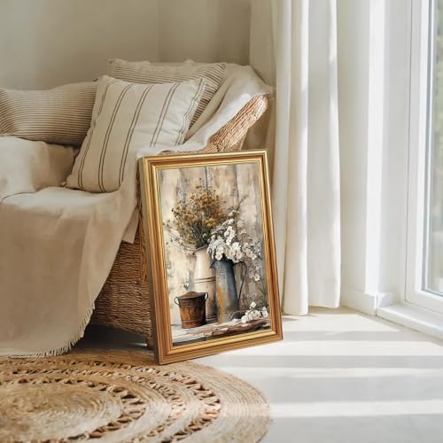 EJPFOGV Rustic Farmhouse Floral Still Life Framed Canvas Wall Art 16x24 in - Image 4