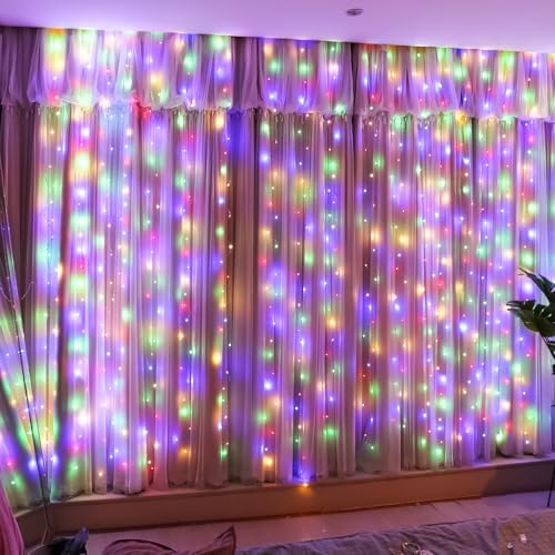 HXWEIYE 300LED Fairy Curtain Lights, 9.8x9.8Ft USB, 8 Modes & Timer by LightUpYourHomewHXWEIYE