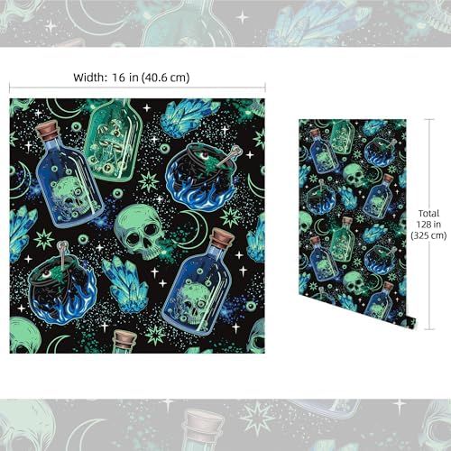 FLFK Peel and Stick Wallpaper, Skulls and Magic Cauldrons - Image 2