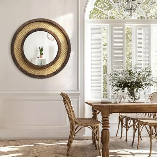JJUUYOU Round Mirror with Wood Frame Circle Mirrors - Image 5