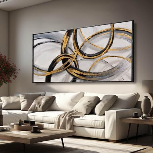 Large Framed Canvas Wall Art Gold Foil Prints Art Abstract Wall Pictures by Kureful