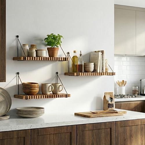 Hanging Shelves for Wall – Rustic Mango Wood Wall Shelves Set of 2 | Floating - Image 4