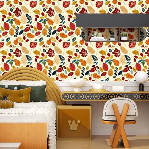 ILHIIOR Orange Floral Peel and Stick Wallpaper Wall Decor 17.5 x 118 Inches - Image 5