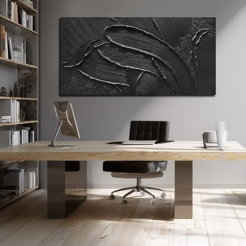 Large 3D Textured Hand Painted Decor Black Abstract Wall Art - Image 5