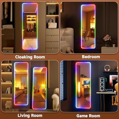 Hasipu 51"x17.7" LED RGB Door Mirror Full Length, Full Body Full Length Over - Image 5