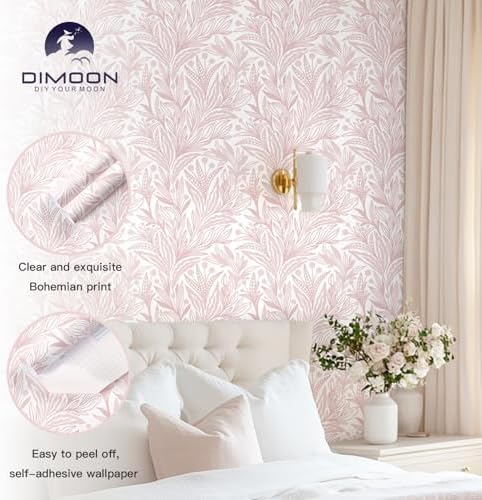 Dimoon Pink Peel and Stick Wallpaper Boho Pink White Contact Paper 17.3" X - Image 3