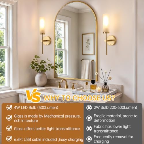 Shenmoyl Battery Operated Wall Sconces Set of 2, Dimmable Wall Lights - Image 4