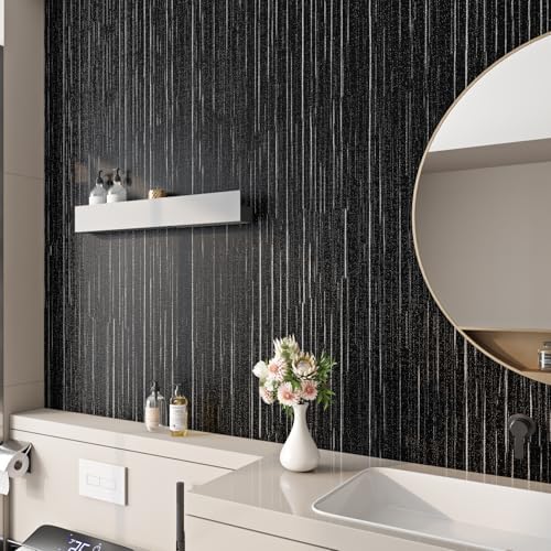 Livelynine Black Grasscloth Wallpaper Textured Peel and Stick Wallpaper Black - Image 2