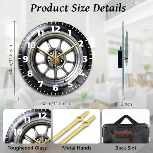 peacoblue Vehicle Tire Wall Clocks Battery Operated - Image 2