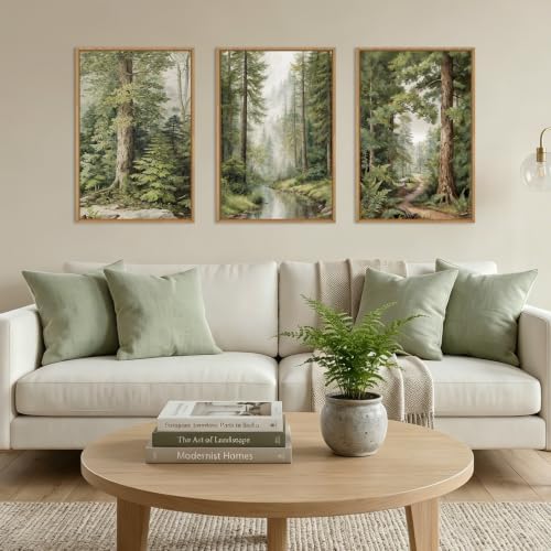 HLNIUC Green Misty Forest Framed Canvas Wall Art, Large Vintage Rainforest Path - Image 2