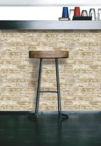 RoomMates Light Brown Stuccoed Brick Peel and Stick Wallpaper - Image 6