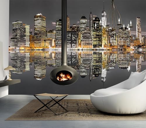 City Night Lights Water Reflection Skyline Peel Stick Wallpaper - Image 2