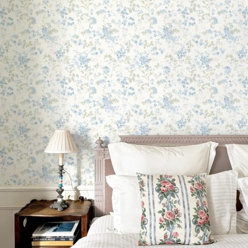 Ismoon Peel and Stick Wallpaper Blue Floral Contact Paper 17.3 x 78.7in - Image 2