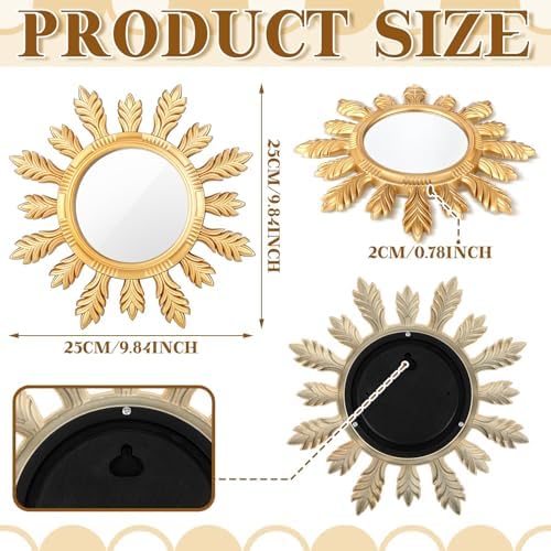 Dandat 4 Pack Round Mirrors for Wall Sunburst Floral Home Decor - Image 3