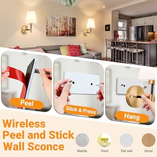 Nekhung Battery Operated Wall Sconce, Peel and Stick Sconces Set of 2 - Image 3