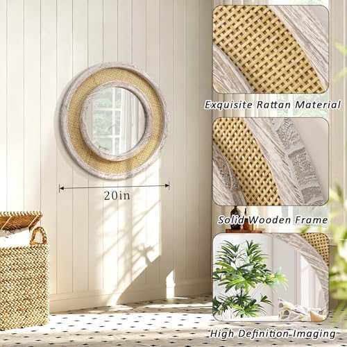 JJUUYOU Round Mirror Wood Frame Circle Hanging Mirrors - Image 2