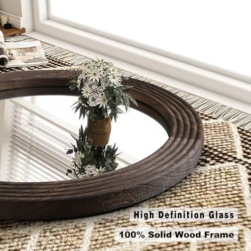 LOSOUR Round Mirror, Farmhouse Decor Solid Wood Frame Wall Circle Mirror - Image 2