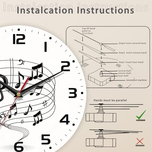Music Notes Wall Clocks Wooden Wall Clock Art Hanging Clocks Silent Non-Ticking - Image 4