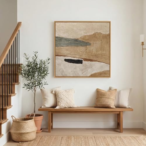 Framed Neutral Organic Abstract Canvas Wall Art - Image 3