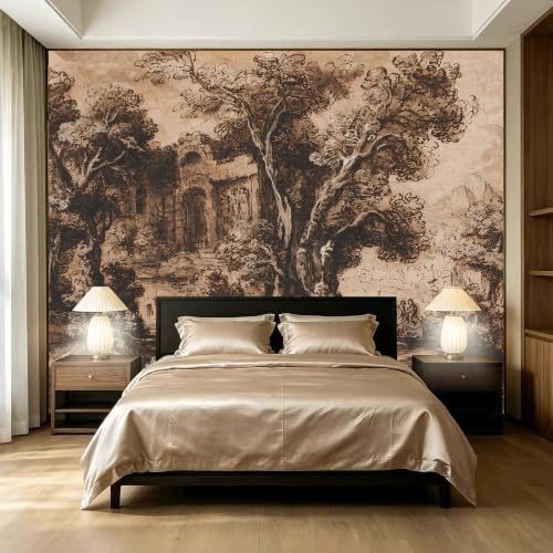 Brown Ink wash Natural Wildness and Classical Architectural relics Landscape by SIDIANYA