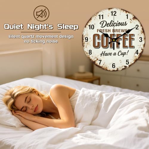 Retro Coffee Wall Clock Silent Non-Ticking 12" - Image 4