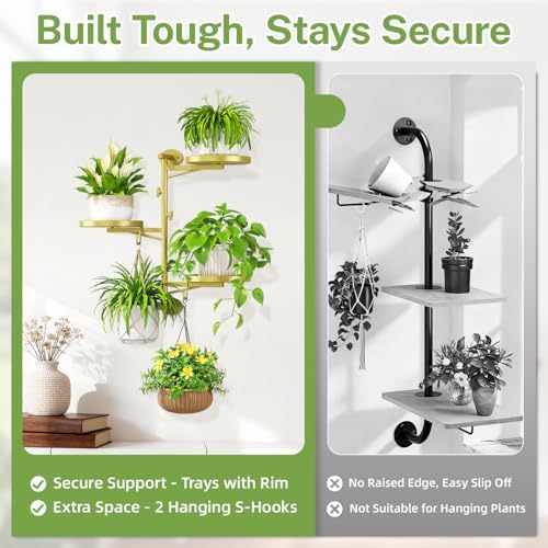 iDavosic.ly Wall Plant Holder, Rotating Floating Window Shelf, 3-Tier Gold - Image 5