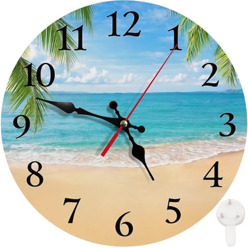 Britimes Round Wall Clock Silent Non-Ticking 10", Beach Palm by Britimes
