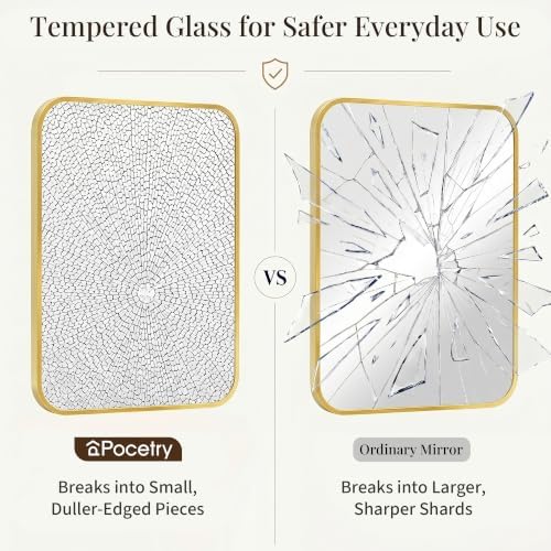 2-Pack 24x36 Inch Brushed Gold Rounded Rectangle Vanity Mirrors - Image 6