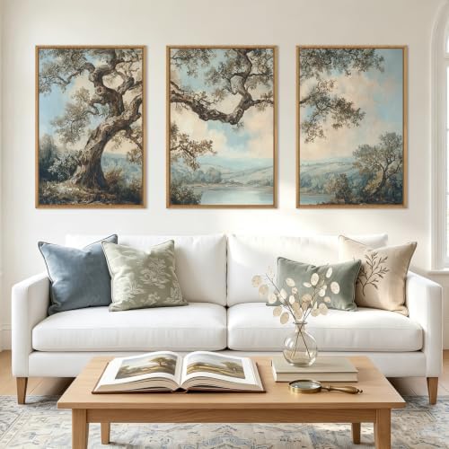 BINCUE Large Nature Wall Art Vintage Tree Artwork Set of 3 Forest Painting by BINCUE