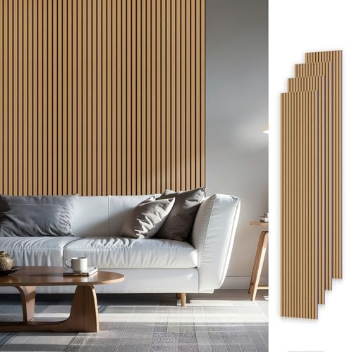 SMARTSTANDARD Wood Slat Acoustic Wall Panels 4 Pack 94"x12.6" American Oak by SMARTSTANDARD