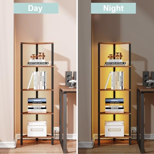 TUTOTAK Corner Shelf with LED Light, 5-Tier Corner Bookshelf - Image 5