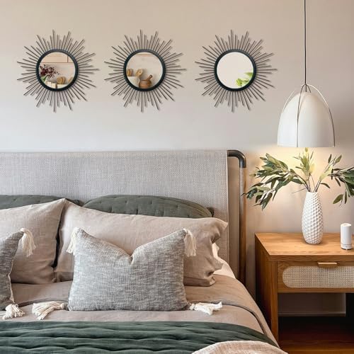 3 Set Sunburst Round Mirrors for Wall Decor Bedroom Bathroom - Image 5