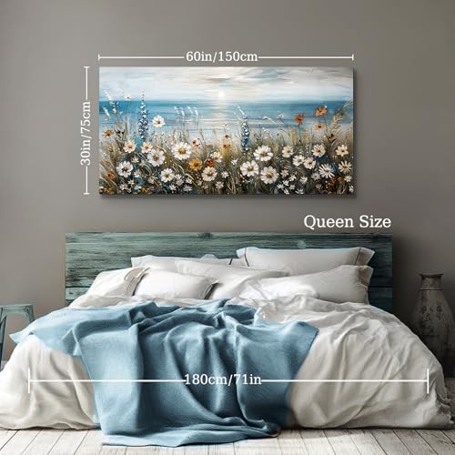 SERIMINO Coastal Landscape Wall Art, Daisy Wildflower Wall Pictures 20"X40" - Image 4