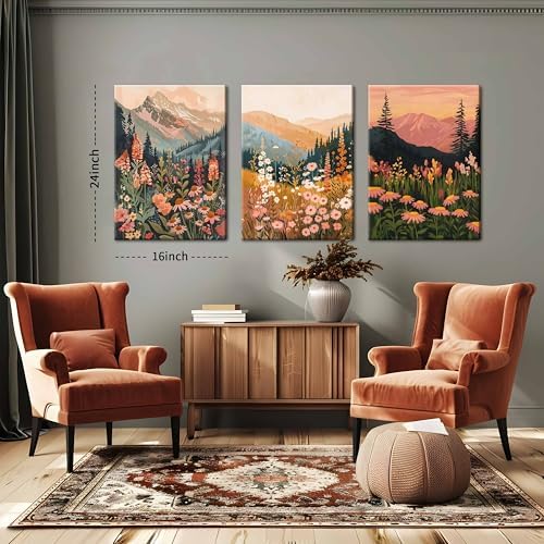 Framed Wildflower Mountain Landscape Wall Art Set of 3, Colorful Floral Wall - Image 2