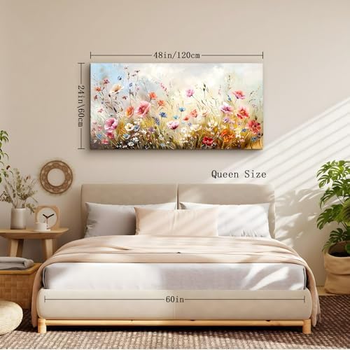 crmotu Nature Wildflowers Wall Art, Large Floral Wall Decor 24"X48" - Image 5