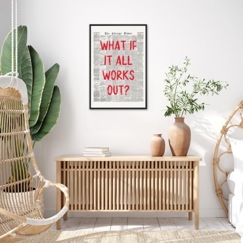 Red Retro Newspaper Wall Art Trendy Inspirational Quote Poster What If It All - Image 3