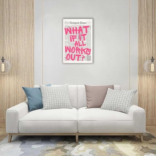 Drimiler Retro Newspaper Pink Font Poster What If It All Works Out Canvas Wall - Image 4