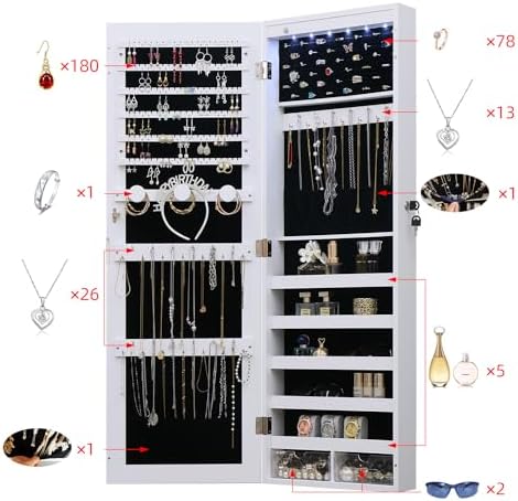 LED Jewelry Cabinet Armoire Organizer, Wall/Door Mount Jewelry Organizer and - Image 3