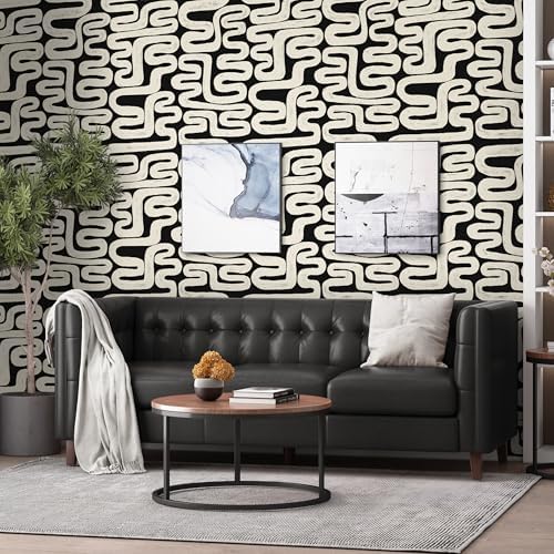 Black and Cream White Peel and Stick Wallpaper Modern Geometric Self-Adhesive - Image 5