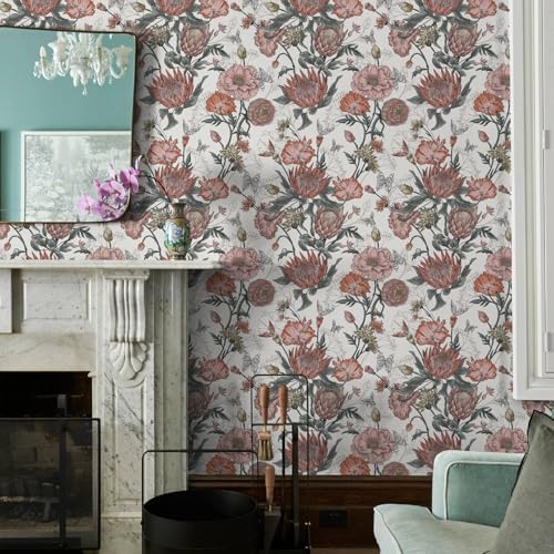 Floral Wallpaper Peel and Stick Floral Contact Paper White and Pink - Image 4