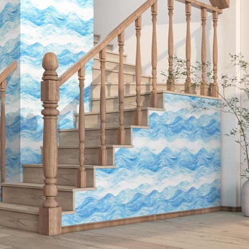 Watercolor Waves Blue Ombre Peel and Stick Wallpaper 17.5" x 118" - Image 7
