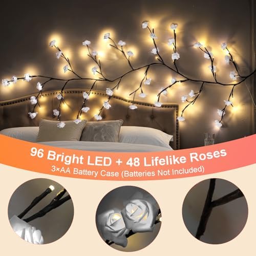 6FT Rose Willow Vine Lights USB Powered Room Decor - Image 2