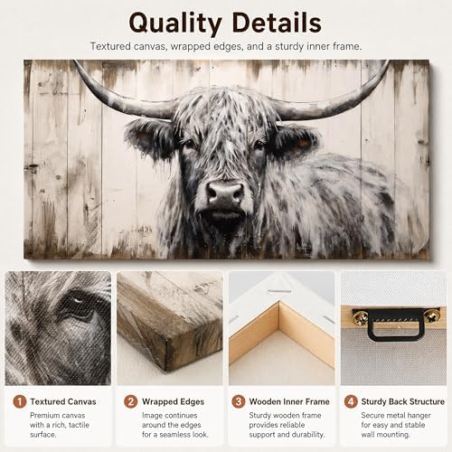 Large Highland Cow Canvas Wall Art, 24x48 Inch - Image 5