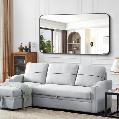 Black Bathroom Mirror, 66x36 inch Aluminum Metal Frame Rectangular Vanity Mirror - Image 6