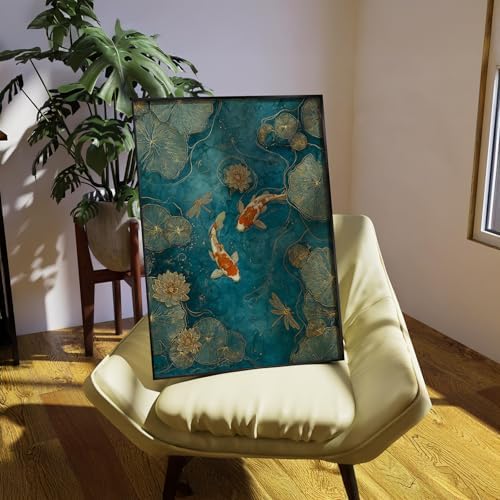 Japanese Koi Fish Zen Black Framed Canvas Wall Art Traditional Oriental Asian - Image 7