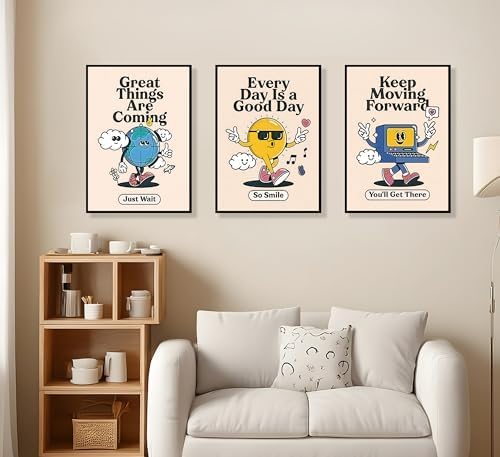 3Pcs Vivid Retro Wall Art Canvas Motivational Posters Aesthetic Prints Colorful - Image 4